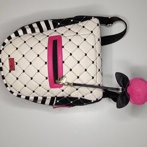 Betsey Johnson Cream/Black/Pink backpack. EUC